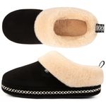 FamilyFairy Women's Comfy Microsuede Memory Foam Slippers Warm Non-slip House Shoes with Fuzzy Faux Fur Collar for Indoor Black Size 5-6