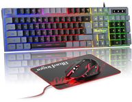 BlueFinger RGB Gaming Keyboard and Backlit Mouse Combo, USB Wired, LED Gaming Set for Laptop PC Computer Game and Work (Gray & Black)