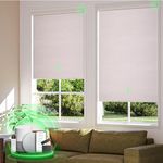 MUSCLEAREA Motorized Blinds with Remote,Upgraded to【No Drill Smart Blinds】 Grasscloth Fabric,Automatic Blinds,Cordless Roller Shades,Electric Blinds for Windows,Work with Alexa/Google,White 31" Wx72H
