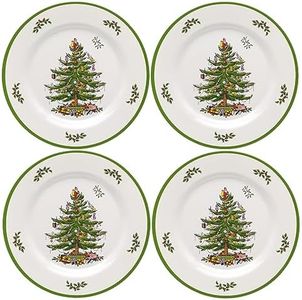 Spode Christmas Tree Melamine Dinner Plate (Set of 4) - 11 Inch Shatterproof Serving Plate for Holiday Meals, Holiday Party - Festive Tableware for Indoor & Outdoor Use, Dishwasher Safe Dinnerware