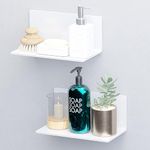 Toski Wall Shelf, White, No Drilling, Self-Adhesive Shelves, Large for Walls, 20 cm Wide, Shelf No Drilling, Set of 2, Acrylic Floating Shelf for Bathroom/Living Room/Bedroom/Kitchen/Office