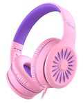 ELECDER i45 On-Ear Headphones with Microphone - Foldable Stereo Bass Headphones with No-Tangle 1.5M Cord, 3.5MM Jack, Portable Wired Headphones for School/Kids/Teens/Smartphones/Travel/Tablet - Pink