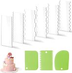 FRAMNG 9 Pcs Clear Acrylic Cake Scraper Smoother, Icing Frosting Buttercream Comb Stripes Edge Side Cake Scraper Decorating Contour Comb Pastry Kitchen Baking Tools for DIY Mousse Cake Supplies