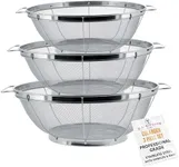 U.S. Kitchen Supply - 3 Piece Colander Set - Stainless Steel Mesh Strainer Net Baskets with Handles & Resting Base - 11" 5 Quart, 9.5" 4 Quart and 8.5" 3 Quart - Strain, Drain, Rinse, Steam or Cook