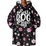 Dog Mom Gifts, Dog Lover Gifts for Women, Dog Themed Wearable Flannel Blanket Hoodie, Oversized Flannel Hooded Blanket Sweatshirt, One Size 170x122 CM Black