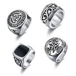 KALVICA 4PCS 316L Stainless Steel Rings Set for Men Vintage Gothic Biker Ring Viking Ring Celtic Knot Ring for Men Size N-1/2-Z-1/2 (US 7-13)