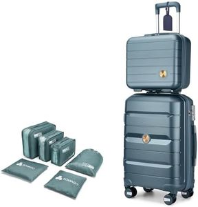 Somago 2-Piece Carry On Luggage, 6 Bags, Hardshell, Spinner Wheels, Blue