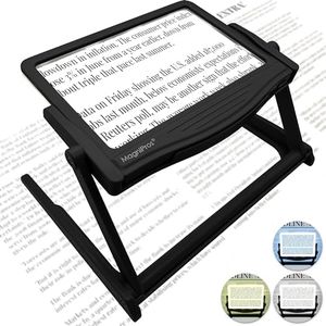 MAGNIPROS 5X LED Full Page Magnifying Glass with Detachable Stand, 3 Color Modes for Eye Strain Relief, Hands-Free Magnifier for Reading Fine Print, Crafting, and Seniors with Low Vision