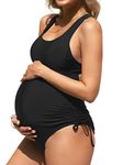 CUPSHE Women Maternity Swimsuit One Piece Crisscross Self Tie Back Strappy Side Square Neck Bathing Suit, Black, Small