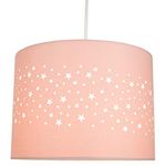 Stars Decorated Childrens/Kids Soft Pink Cotton Bedroom Pendant or Lamp Shade Creates Stunning Effect Against The Wall | 25cm Diameter | 60w Maximum by Happy Homewares