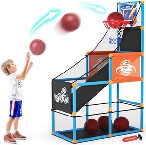 Arcade Basketball Game Set Boy Toys: Indoor Basketball Hoop with 4 Balls Outdoor Sports Toy for Kids 3-12 Years Old Adjustable Height with Air Pump Christmas Birthday Gifts Aged 3-5 6 6-8 7 8 8-12 9