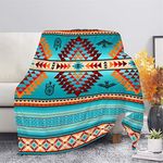 HUGS IDEA Tribal Blanket Teal Ethnic Stripe Peacock Blue Southwestern Aztec Pattern Sofa Throws Bean Beag Daybed Comfortable Snuggle Blankets-XS