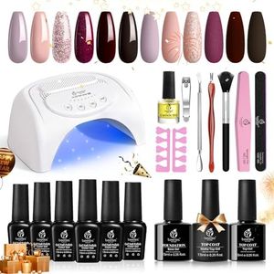 Beetles Gel Nail Polishes Starter Kit, 6 Colors Nail Salon Set with 48W Nail Lamp, Pink Purple Brown Glitter Burgundy Gel Nail Polish with Base Top Coat Nail Christmas Nail Art Manucure DIY Gifts