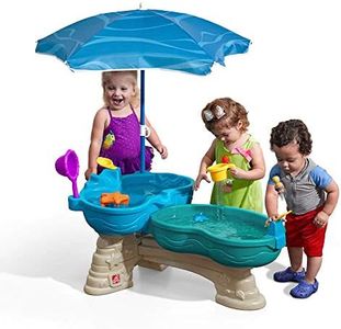 Step 2 Spill & Splash Seaway Water Table for Kids, Two-Tier Outdoor Kids Water Sensory Table with Umbrella, Ages 1.5+ Years Old, 11 Piece Water Toy Accessories