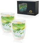 Casademont Drinking Glasses (12 ounce), Set of 2 Double Walled Clear Glass Drinkware for Espresso Tea and Juice Clear Glass Thermo Insulated Coffee and Tea Cup Set