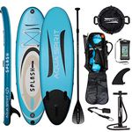 Aqua Spirit Splash Inflatable Stand Up SUP 9’x31”x6” Beginners Paddle Board For Kids/Small Adults With Accessories, Paddle, Pump, Back Pack, Leash, Repair Kit, 2 Year Warranty (9' Splash Blue)