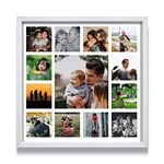 WhatsYourPrint Wood Customised Photo Rectangle / Square Collage Frame Wall Mount| Gift For Birthdays & Anniversary (Size 13X13 Inches, 13 Photos White Frame)