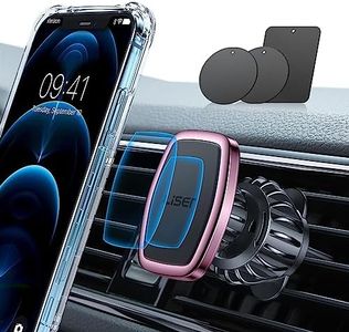 LISEN Magnetic Phone Holder for Car Upgraded Clip Ultra Car Phone Holder 6 Strong Magnets Cell Phone Holder Car Magnetic Case Friendly Phone Car Holder Mount for 4-6.7 inch Smartphones (Pink)