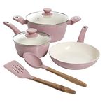 Gibson Home Plaza Café Forged Aluminum Healthy PFA-Free Ceramic Pots and Pans Cookware Set, 7-Piece Set, Lavender Pink