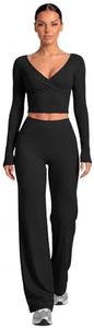 YOUNGDEER Women Long Sleeve Workout Top, Crossover V Neck Cropped Yoga Shirt, Ballet Style Slim Fit Gym Topa (Large,black)
