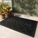 Color&Geometry Outdoor Welcome Mat, 17"x29" Black Grey Waterproof Non Slip Rubber Mat, Large Heavy Duty Outdoor Mat for Inside/Outside Front Door, Patio and Garage