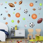 Amimagen Basketball Football Sports Wall Stickers - Kids Baby Boys Wall Decals - Nursery Playroom Classroom Daycare Game Room Bedroom Home Wall Decor