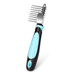 Flexzion Dogs Dematting Comb Stainless Steel Blade Pets Cats Animals Dead Matted Knotted Hair Brush Cutting Removing Grooming Tool with Long Teeth Needle Black Handle