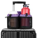 LoDrid Luggage Cup Holder, Free Your Hands Beverage Caddy with 2 Coffee Mugs Tightening Drawstring, Drink Caddy for Luggage, Fits Most Suitcase Handles, for Flight Attendant and Travelers, Purple