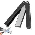 400/600 Grit Knife Sharpener, Handheld Double-Sided Sharpening Stone Folding Pocket Diamond Whetstone Scissor Garden Tool Sharpener for Outdoor Camping Kitchen Garden (Black)