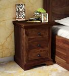 UNITEK FURNITURE Sheesham Wood Bedside Table Solid Wooden 3 Drawer Storage Bed Side End Tables Night Stand Furniture for Home Living Room Bedroom - Brown