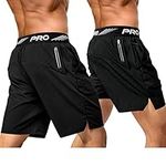 aquota 2 Pack Mens Gym Workout Shorts Lightweight Quick Dry Running Shorts 5" & 9" Tennis Athletic Training Shorts Zip Pockets L Black