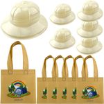 12 Pcs Kids Explorer Hats Tote Bags Set Plastic Safari Party Hats Bulk and Jungle Adventure Tote Bags Bulk for Kids Jungle Party Activities Dress Up Halloween Cosplay