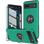 KRAFTCARE for Google Pixel 6a Case with Kickstand Ring and Screen Protector, Shockproof and Anti Scratch 360° Magnetic Ring Holder Stand Phone Cover for Google Pixel 6a - Dark Green