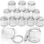 Swpeet 12 Packs 4 oz - 120ML Transparent Glass Jar with Silver Lid Assortment Kit, Round Containers Cosmetic Glass Jars with Lids Travel Jars Cosmetic Containers for Cream, Lotion