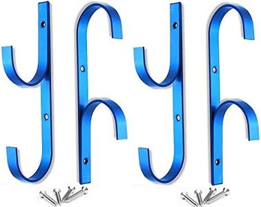 Flowerbeauty Pool Pole Hanger Premium Aluminium Holder Set, Ideal Hooks for Telescopic Poles, Skimmers, Leaf Rakes, Nets, Brushes, Vacuum Hose, Garden Tools and Swimming Pool Accessories (4, Blue)