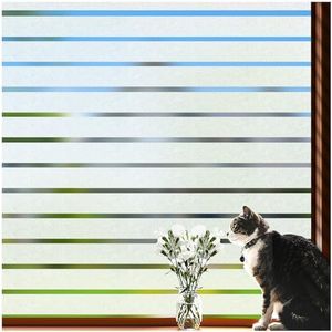 Viseeko Window Privacy Film:Stripe Frosted Glass Window Film Non-Adhesive Privacy Window Film Window Blinds Window Vinyl for Door Window Cover Privacy Static Cling Home Office Bathroom17.5x157.5