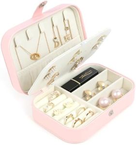 Petite boîte à bijoux de voyage pour femmes et filles, étui à bijoux de voyage à 2 étages, en cuir PU, mini présentoir portable pour bijoux pour boucles d'oreilles, bagues, colliers, bracelets – Rose