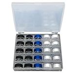 Sewing Thread, Bobbins for Sewing Machine with Storage Case Box, Sewing Threads with 25pcs Assorted Black/White/Blue Colors Pre-Wound spools for Sewing Machine Like Brother/Janome