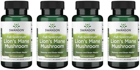 Swanson Lion's Mane Mushroom Brain Health Supplement for Professionals Seeking Mental Focus, Memory, and Clarity Support - 500 mg (60 Vegan Capsules, 4 Bottles, 4 Pack)
