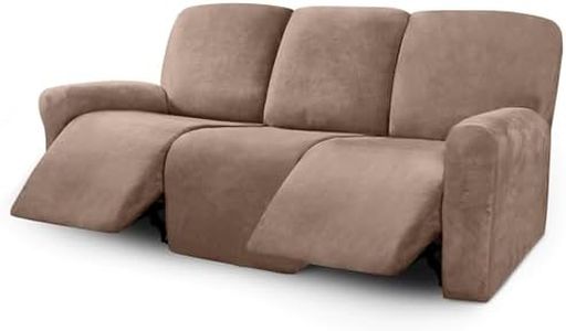 ULTICOR Velvet 8-Pieces Recliner Sofa Covers Stretch Reclining Couch Covers for 3 Cushion Reclining Sofa Slipcovers Furniture Covers Thick Soft Washable (3 Seater Recliner Cover, Sand)