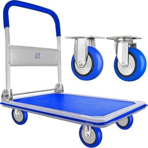 Push Cart Dolly by Wellmax, Moving Platform Hand Truck, Foldable for Easy Storage and 360 Degree Swivel Wheels with 660lb Weight Capacity, Blue Color