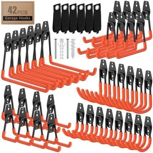 ITCPRIM 42 Pack Garage Hooks with Anti-Slip Coating Heavy Duty Wall Mount Hooks for Garage Storage and Hanging Hoses Bike Garden Tools Ropes etc
