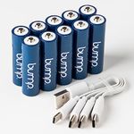 BUMP AA USB-C Rechargeable NiMH Batteries - 10 Pack - Sustainable & Cost-Effective Alternative to Lithium Ion - Fast Charging, Long-Lasting Power - 2 Charging Cables Included