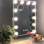 Hansong Hollywood Vanity Mirror with Lights 12 Dimmable LED Bulbs Lighted Makeup Mirror with 3 Color Light & 10X Magnifying Touchscreen Control 360° Rotation Dressing Table Mirror