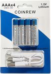 Coinrew AAA Lithium-Ion Rechargeable Batteries - 616mAh, 1100mWh, USB-C, 4-Pack with Multi-Port Charging Cable - Durable & Eco-Friendly for Everyday Devices