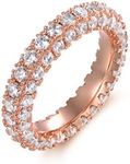 Barzel Womens 3 Row Eternity Ring Wedding Band 18k Rose Gold Plated Cubic Zirconia Eternity Band Ring Jewelry (Rose Gold, 6)