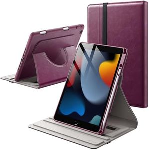 JETech Rotating Case for iPad 9/8/7 (10.2-Inch, 2021/2020/2019 Model, 9th/8th/7th Generation) with Pencil Holder, 360 Degree Rotation PU Leather Folio Protective Cover (Rose Purple)