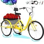 PRIJESSE 24/26 inch Adult Tricycle, 7 Speed 3 Wheel Bike for Men Women, Cruise Trike Bike with Adjustable Seat & Shopping Basket, Multiple Colors