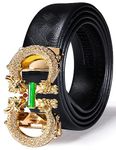 Barry.Wang Mens Ratchet Belt with Slide Click Buckle Gold Dragon,Genuine Leather Belts for Men Adjustable,Cut to Exact fit
