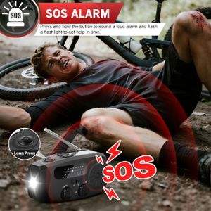 Wind Up Emergency Radio, 2000mAh Hand Crank AM/FM, Flashlight & SOS – Black